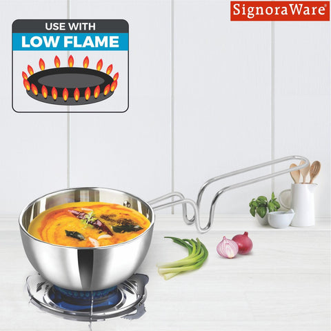 SignoraWare Artista Tri-Ply Cookware Tadkapan | Faster Cooking | Induction Friendly | Ideal for Tadka for Rasam, Sambar, Dals and Curries | Roasting Nuts & Seeds | Making Ghee Tadka (400ml)
