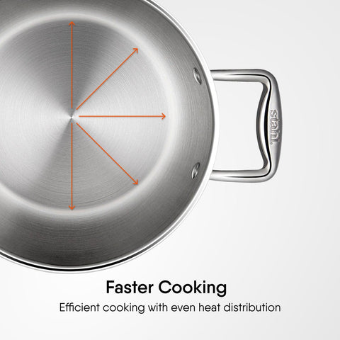 Stahl Triply Stainless Steel Sauce Pot with Lid | Stainless Steel Belly Casserole | Tri Ply Biryani Pot with Induction Base | Artisan 4182, Dia 22 cm, 4.3 L (Serves 5 People)