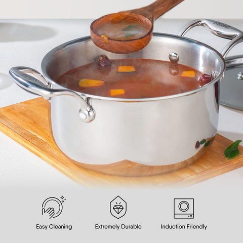 Stahl Artisan Hybrid Casserole 24 cm | Triply Steel with HexaRidge | Stick-Resistant & Durable | Perfect for Family Meals