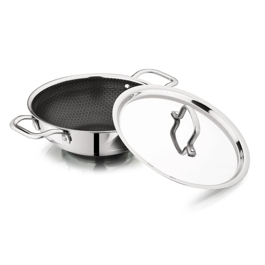 Vinod SAS Pro Platinum Triply Stainless Steel Extra Deep Kadai - 22 cm, 2.5 L | HexaShield Design Stick-Resistant Surface | Metal Spatula Safe | Healthy Cooking | Induction & Gas Base | PFOA Free