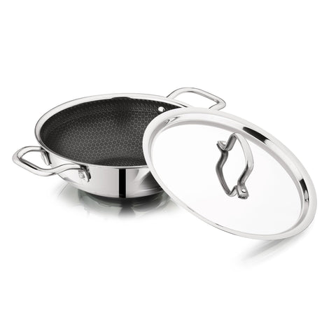Vinod SAS Pro Platinum Triply Stainless Steel Extra Deep Kadai - 22 cm, 2.5 L | HexaShield Design Stick-Resistant Surface | Metal Spatula Safe | Healthy Cooking | Induction & Gas Base | PFOA Free