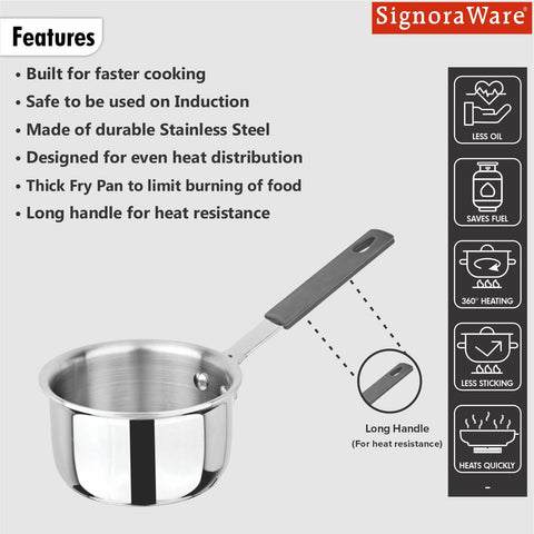 SignoraWare Artista Tri-Ply Stainless Steel Mini Saucepan 10cm | Microwave Safe | Save Energy & Time | Easy to Clean | Heating Milk & Coffee | Ideal for Small batch of Pasta, Noodles & Oats (500ml)
