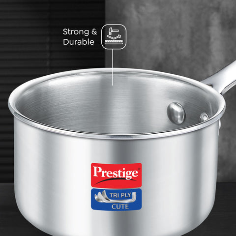 Prestige 10cm/400ml Tri-Ply Stainless Steel Cute Sauce Pan|Gas & Induction Compatible| Even Heat Distribution|Perma-Cool Handles|Thick Gauge