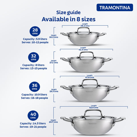 Tramontina FUSAO EX+ 26cm/4.7L Ceramic Coated Triply Stainless Steel Deep Kadai with Lid | Kadhai for Curry, Deep-Fry, Stir-Fry | Gas/Induction Compatible Cookware | NSF Certified | 10 Yr Warranty*