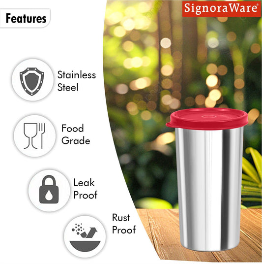 SignoraWare Stainless Steel Tumbler With Lid | Easy to carry | Airtight | Grip & Comfort | Best for Hiking & Travelling | Gym & Fitness | Useful for Office, Workspace & Outgoings ( 420 ml | Red )
