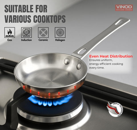 Vinod Platinum 14cm Triply Stainless Steel Omelette Tadka Pan
