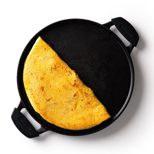 TRAMONTINA TITANEX 30cm Cast Iron Dosa Tawa | Pre-Seasoned Flat Tawa with Raised Edges | Dual Side Handles | Gas & Induction Compatible | for Dosa, Uttapam, Paratha.
