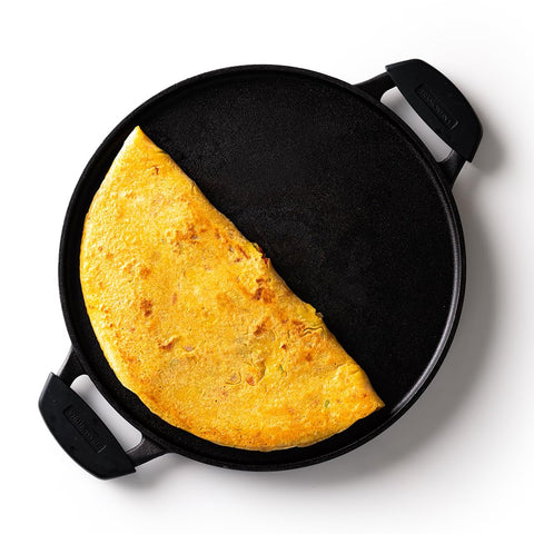 TRAMONTINA TITANEX 30cm Cast Iron Dosa Tawa | Pre-Seasoned Flat Tawa with Raised Edges | Dual Side Handles | Gas & Induction Compatible | for Dosa, Uttapam, Paratha.
