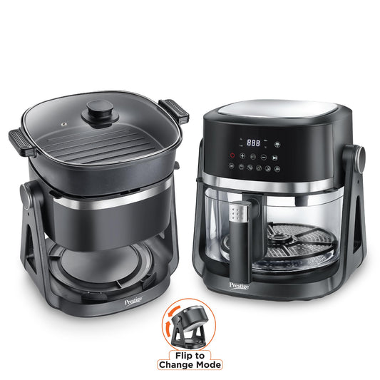 Prestige AirFlip 4.5L Air Fryer | Dual Mode - Air Frying & Grilling | 360° View Glass Basket | 80% less Oil Consumption | 5 Preset Menu | 1500 Watts | Easy to Clean | 1Y Warranty | ISI Certified