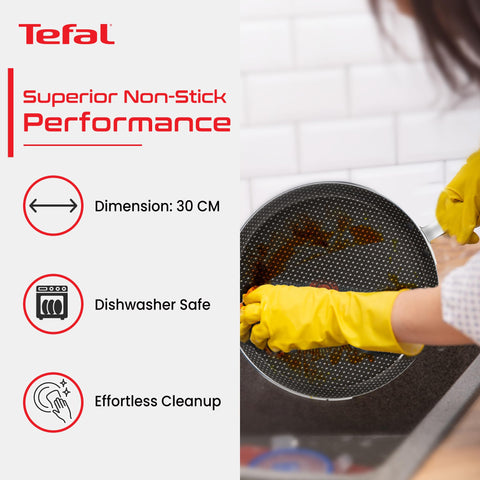 Tefal Simply Chef 30 cm Flat Tawa | Resist Plus Non-Stick Coating | Silicon Non-Slip Handle | Easy Cooking & Cleaning | Two Way Coating | 100% PFOA Safe