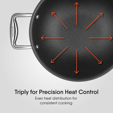 Stahl Artisan Schild | 24 cm Kadhai Triply Stainless Steel + PEEK-Reinforced Non-Stick Kadhai | Induction & Gas Compatible | with Glass Lid | 5-Year Warranty
