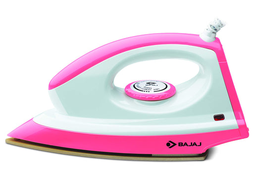 Bajaj ABS Majesty Canvas 1000-Watt Dry Iron | Teflon Coating | Thermal Safety Fuse | 360 Degree Swivel Cord | Cool Touch Body | 2-Yrs Warranty 【Pink】