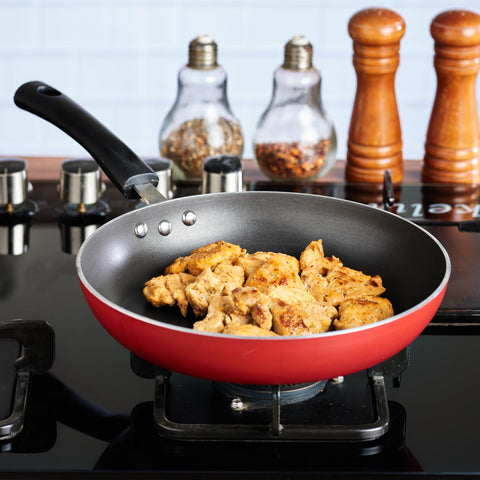 Vinod Zest Inducto Aluminium Non Stick Frypan - 22 cm | 3mm Extra Thick | 3 Layer Coating | Swiss Quality | Metal Spoon Friendly | Induction Base | 1 Year Warranty - Red