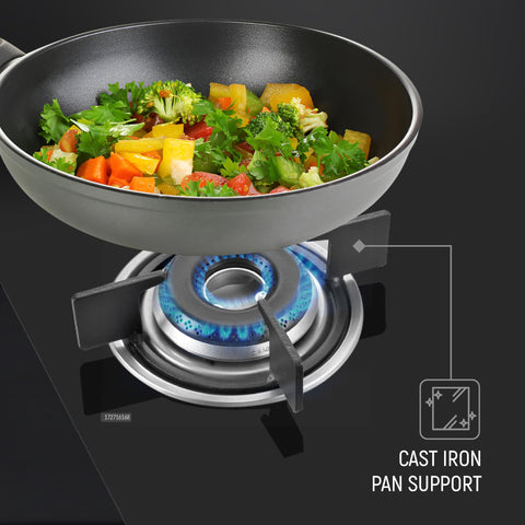 Prestige Efficia Convertible 2 Burner Glasstop Hob|One-Touch Advance Auto-Ignition|Cast-Iron Pan Support|Toughened Glass|SABAF Burners|Ultra-Slim Body|5 Years Warranty on Glass|Black