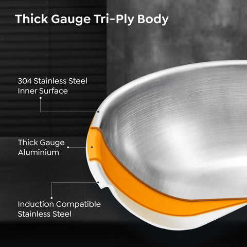 Prestige 24cm/2.7L Tri-Ply Stainless Steel Splendid Kadai with Lid|Gas and Induction Compatible|Even Heat Distribution| Thick Gauge Tri-Ply Body| Perma Cool Handles|15 Year Warranty