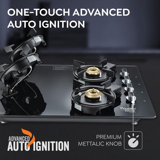 Prestige Svachh Efficia HOB 04 AI (with Toughened Glass Top Multi Spark Ignition System & 4 Brass Burners)