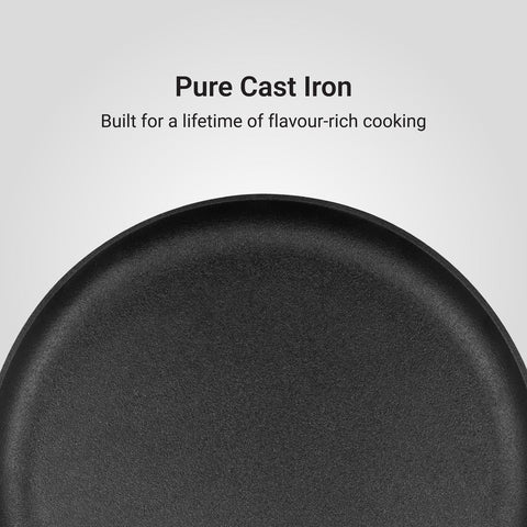 Stahl Blacksmith Signature Dosa Tawa | Flat Cast Iron Pan for Dosas, Pancakes, Chilas, and More | Pre-Seasoned, Induction & Gas Compatible | Acacia Wood Handle | 30cm Tawa