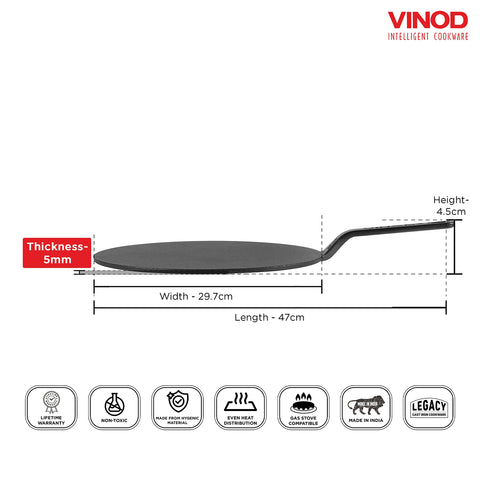 Vinod Legacy Pre-Seasoned Cast Iron Flat Multi Tawa 30 cm | Naturally Stick Free Pure Surface | Healthy Cooking Roti, Chapati, Dosa & Paratha | Chemical Free | Gas Compatible | Heavy Duty