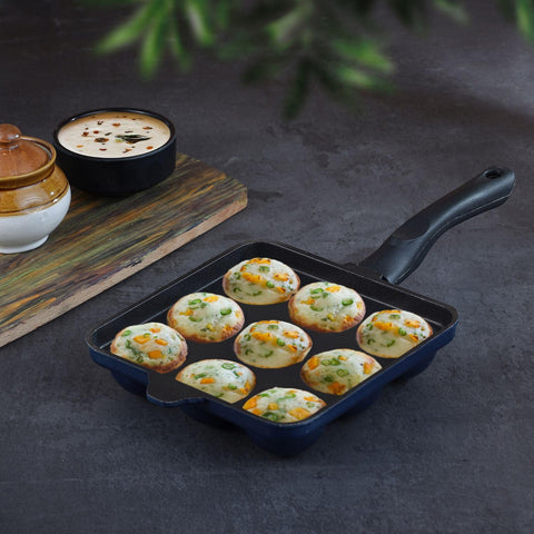 Vinod Aluminium Non Stick Kuzhi Paniyaram Pan - 9 Cups, 17.5cm / Paniyarakal, Appe Pan,Appam Patra,3mm Thick, 3 Ply,Metal Spoon Friendly,Gas Base - 1 Year Warranty