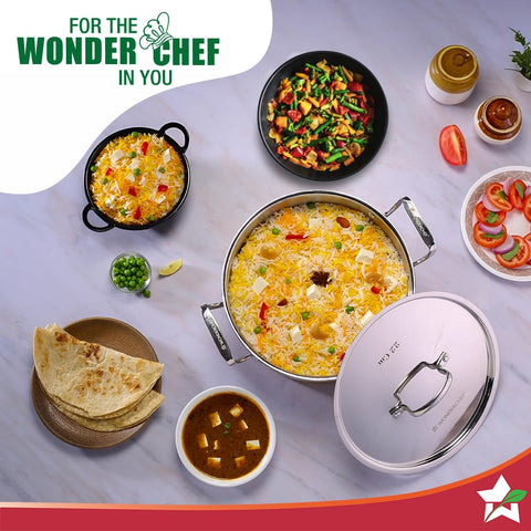 Wonderchef Stella Triply Stainless Steel Casserole with Lid | 24 cm, 4.5 litres | Compatible with Gas Stove, Induction, Ceramic Cooktop | Non-Toxic | Heavy-Duty Handle | 10-Year Warranty