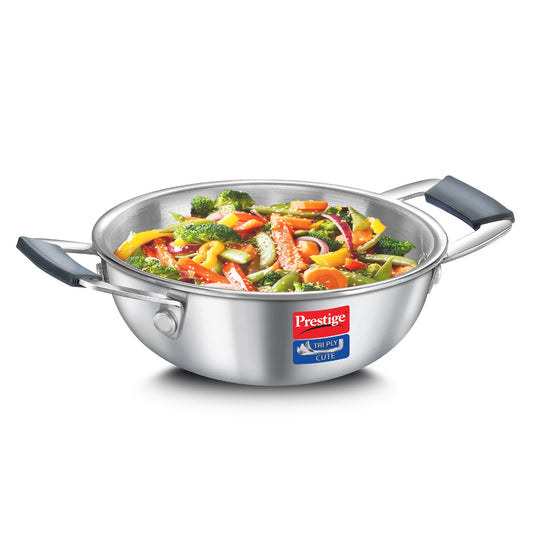 Prestige 12cm/400ml Tri-Ply Stainless Steel Cute Kadai|Gas & Induction Compatible| Even Heat Distribution|Perma-Cool Handles|Thick Gauge