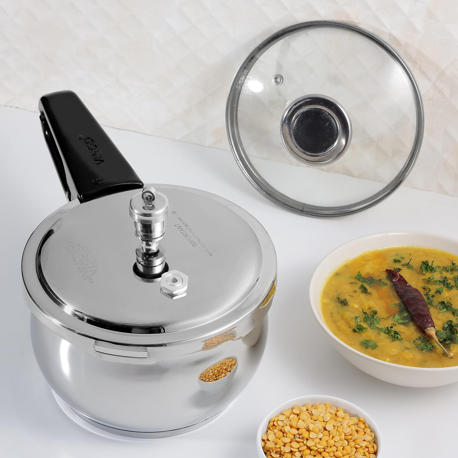 Vinod Splendid Plus 1.5L Stainless Steel Handi Cooker | Glass Lid