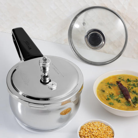 Vinod Splendid Plus Stainless Steel Outer Lid Pressure Cooker, 1.5 L | Handi Style Cooker with Glass Lid | SAS Bottom for Even Heating | ISI & CE Certified | Induction & Gas Stove Base | 2 Yr Warranty