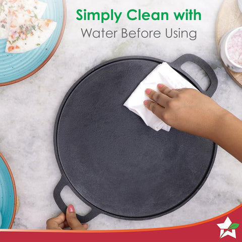 Wonderchef Forza Pre Seasoned Cast Iron Dosa Tawa, 30 cm (Black)