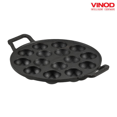 Vinod Legacy Cast Iron Paniyarakkal Pan | Pre-Seasoned, Heavy-Duty Appam Patra | Naturally Non-Stick, Durable & Even Heating | Ideal for Paniyaram, Paddu, Kuzhi Paniyaram | Gas Stove Safe
