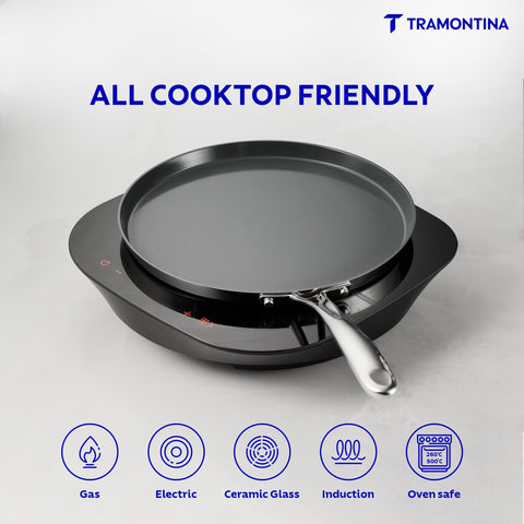 TRAMONTINA Fusao Triply Ceramic-Reinforced Dosa Tawa 30cm | 4mm Thickness Heavy-Gauge Build | Long-Lasting Performance | Perfect for Dosa, Uttapam, Roti & Paratha | All Cooktop Compatible.