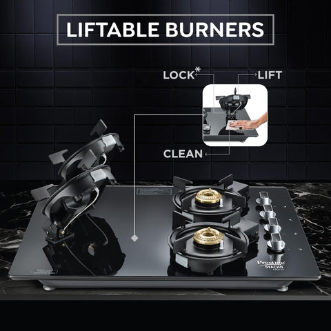 Prestige Svachh Efficia HOB 04 AI (with Toughened Glass Top Multi Spark Ignition System & 4 Brass Burners)