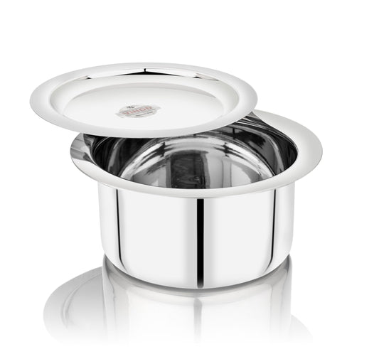Vinod Brand Stainless Steel Flat Bottom Cooking Tope With Lid|Induction & Gas Compatible|Food-Grade Stainless Steel|17 Cm Dia|18G|1.5MM Thickness|Rust-Resistant & Long-Lasting