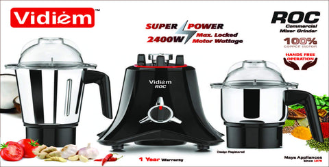 Vidiem 1500W Mixer Grinder - Heavy Duty Stainless Steel Jars, Black