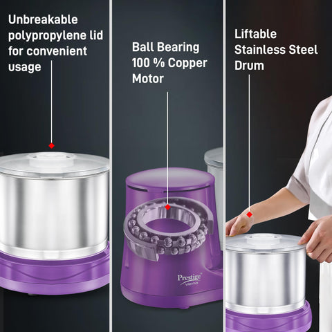 Prestige Verna Wet Grinder - 200W Motor with High Quality Grinding Stones