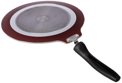 Prestige TTK OMG DLX Induction Base Non-Stick Aluminium Flat Dosa Tawa, 28cm, Red