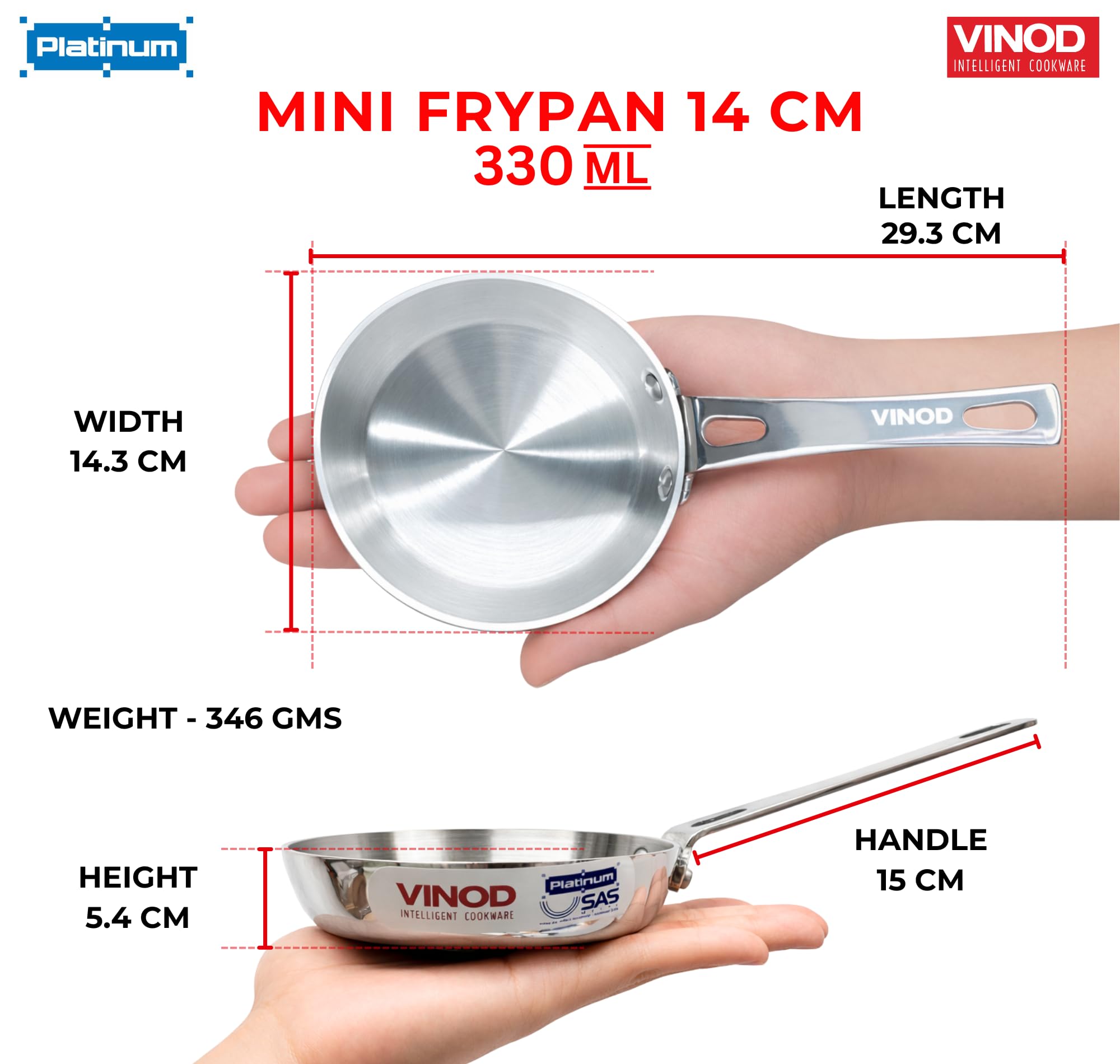 Vinod Platinum 14cm Triply Stainless Steel Omelette Tadka Pan