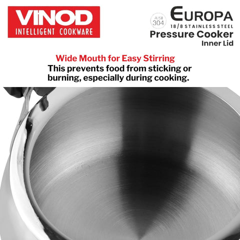 Vinod Europa Stainless Steel Inner Lid Pressure Cooker – 3 Litre | Handi Shape Design | Durable Sandwich Bottom | Induction & Gas Stove Friendly | ISI & CE Certified | 2 Year Warranty | Steel