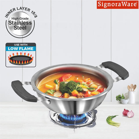 SignoraWare Artista Stainless Steel Cookware Mini Kadhai |Ideal for Pakoras, Sautéed vegetables, Aloo fry or Small Portions Of Fritters | Best for Frying & Roasting Spices |Great for Melting & Mixing