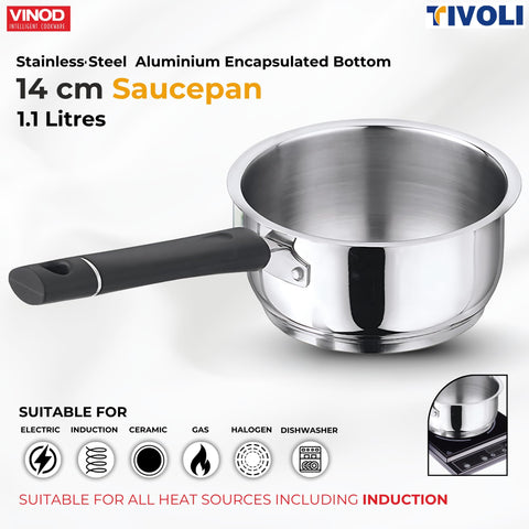 Vinod Tivoli Steel Saucepan - Sandwich Bottom, Induction Ready