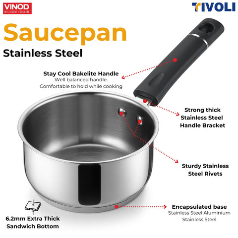 Vinod Tivoli Steel Saucepan - Sandwich Bottom, Induction Ready