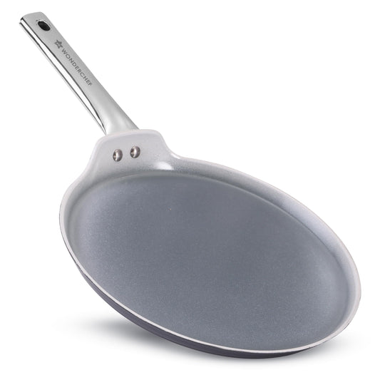 Wonderchef Eco-Glide Dosa Tawa | Chemical-Free Ceramic Coating | 28cm | Healthy, Low Oil Meals | Scratch-Resistant | Stainless-Steel Handle | Gas & Induction Compatible | Grey | Easy to Clean