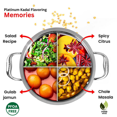 Vinod Platinum Triply Stainless Steel Extra Deep Kadai with Lid - 1.2 L, 18 cm | 2.5mm Thick Base, Even Heating, Less Oil Healthy Cooking, Heavy Bottom Induction Cookware Kadhai for Cooking & Frying