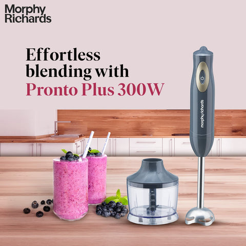 Morphy Richards Pronto Plus Hand Blender 300W |DC Motor | Silent Operation|Detachable SS Shaft | 700ml Chopper Bowl | Multipurpose Blending, Easy Grip |Ergonomic Design | 2-Yr Warranty【Grey】