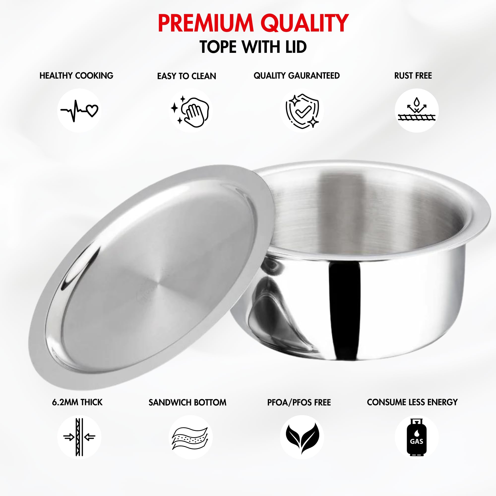 Vinod Platinum 26cm Triply Tope - 5.8L Heavy Bottom Induction Pot