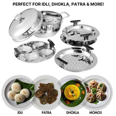 Vinod Gen - Z Multi 6 pcs Kadai with Stainless Steel Lid, 2 Idli Plates, 2 Dhokla Plates and 1 Patra Plate -Induction & Gas Stove Friendly, Sturdy Handle,SAS Bottom