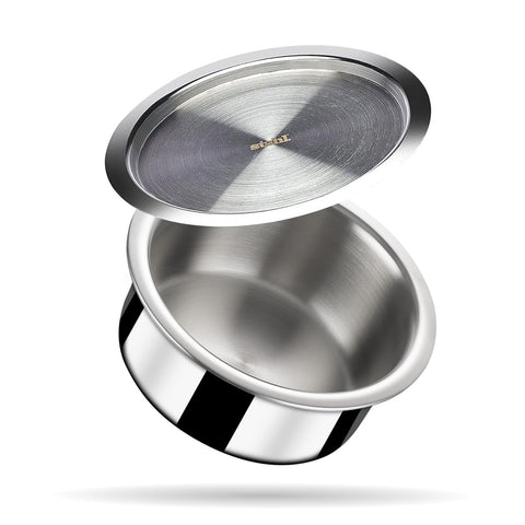 Stahl Triply Stainless Steel Tope with Lid I Stainless Steel Patila I Induction Base Tri Ply Tope 3.7 Litre I Artisan 4522, Dia 22 cm