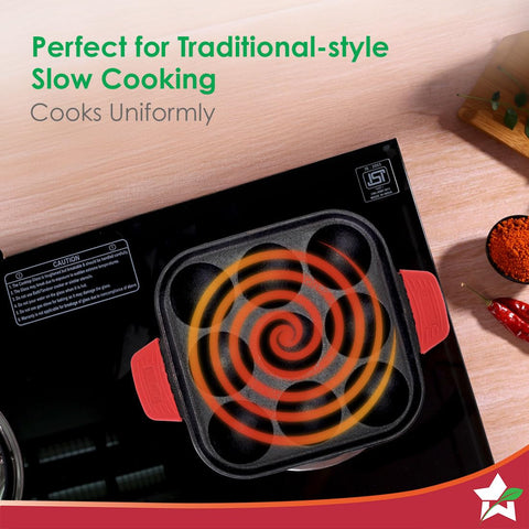 Wonderchef Forza Cast-Iron Paniyarakal | Square | Heavy-Duty Cast-Iron | for Paniyarams, Bondas | Naturally Non-Stick | Uniform Heating, Slow Cooking | Chemical-Free