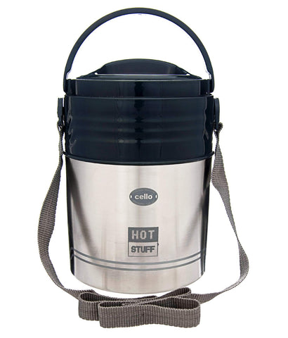 Cello HOT Stuff-3 Stainless Steel Insulated Lunch Carrier,Colour- Black,3 Containers