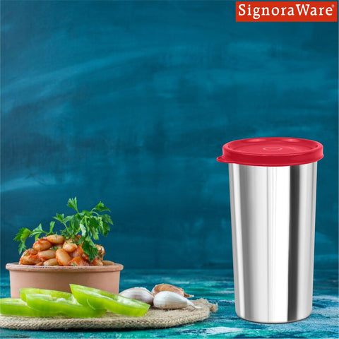 SignoraWare Stainless Steel Tumbler With Lid | Easy to carry | Airtight | Grip & Comfort | Best for Hiking & Travelling | Gym & Fitness | Useful for Office, Workspace & Outgoings ( 420 ml | Red )