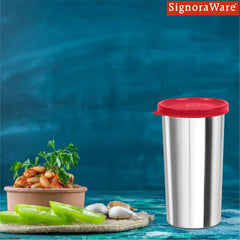 SignoraWare Stainless Steel Tumbler With Lid | Easy to carry | Airtight | Grip & Comfort | Best for Hiking & Travelling | Gym & Fitness | Useful for Office, Workspace & Outgoings ( 420 ml | Red )